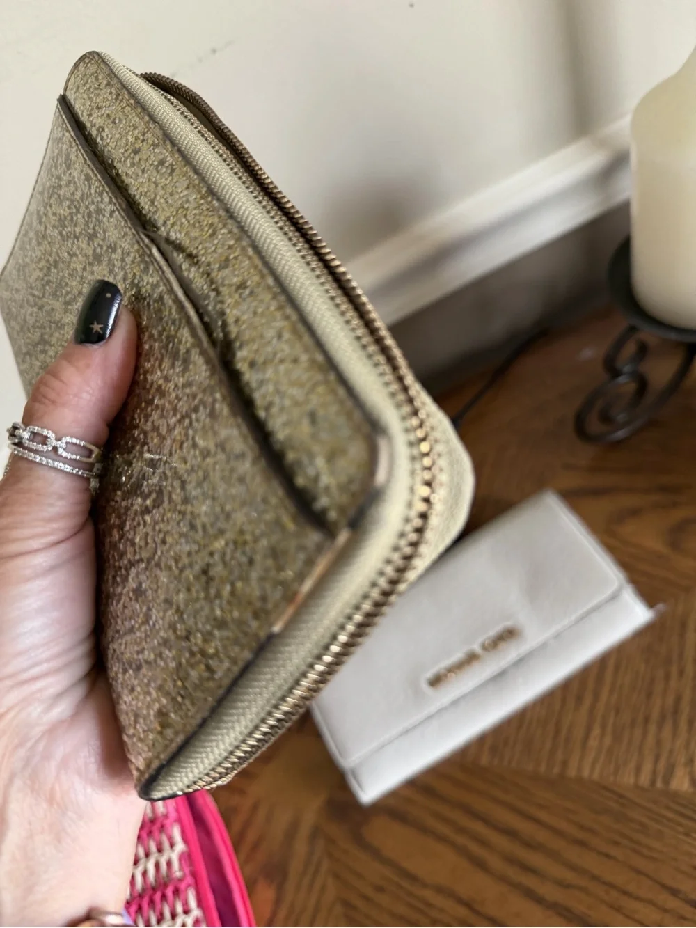 Kate Spade & Michael Kors Wallet set glitter storybook and  white leather fair